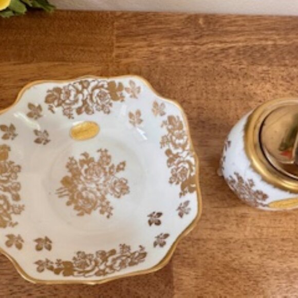 Vintage Limoges Hand Painted Porcelain Table Lighter and Matching Bowl Set Gold - Picture 4 of 8